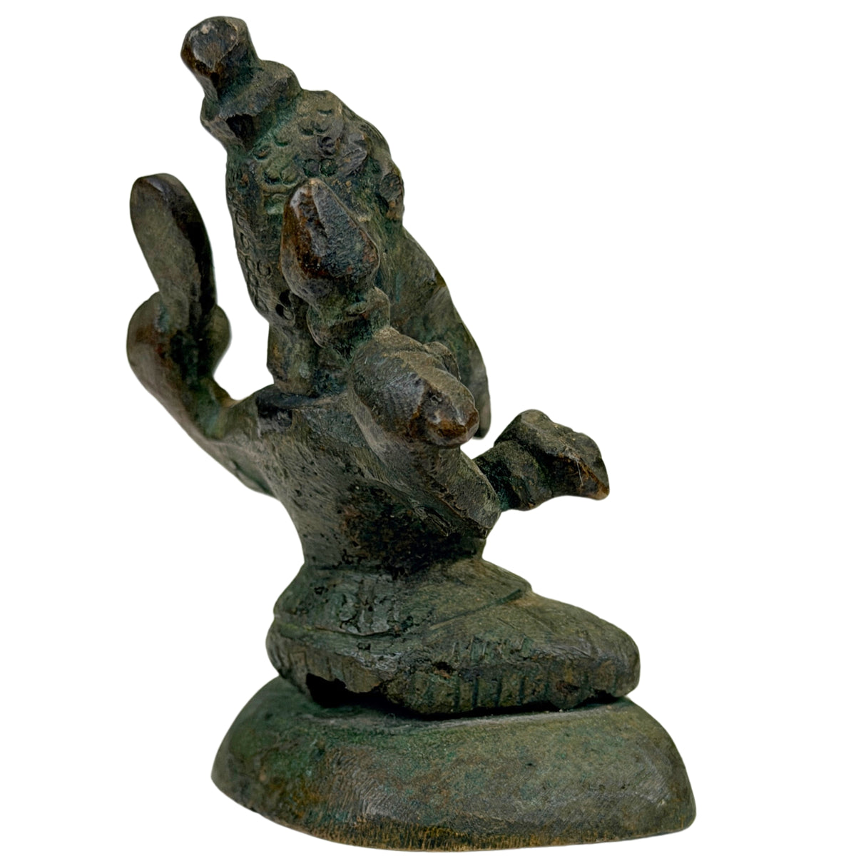 Alte indische Kupferlegierungsfigur mit Abrieb, Korrosion und unregelmäßiger Gusshaut