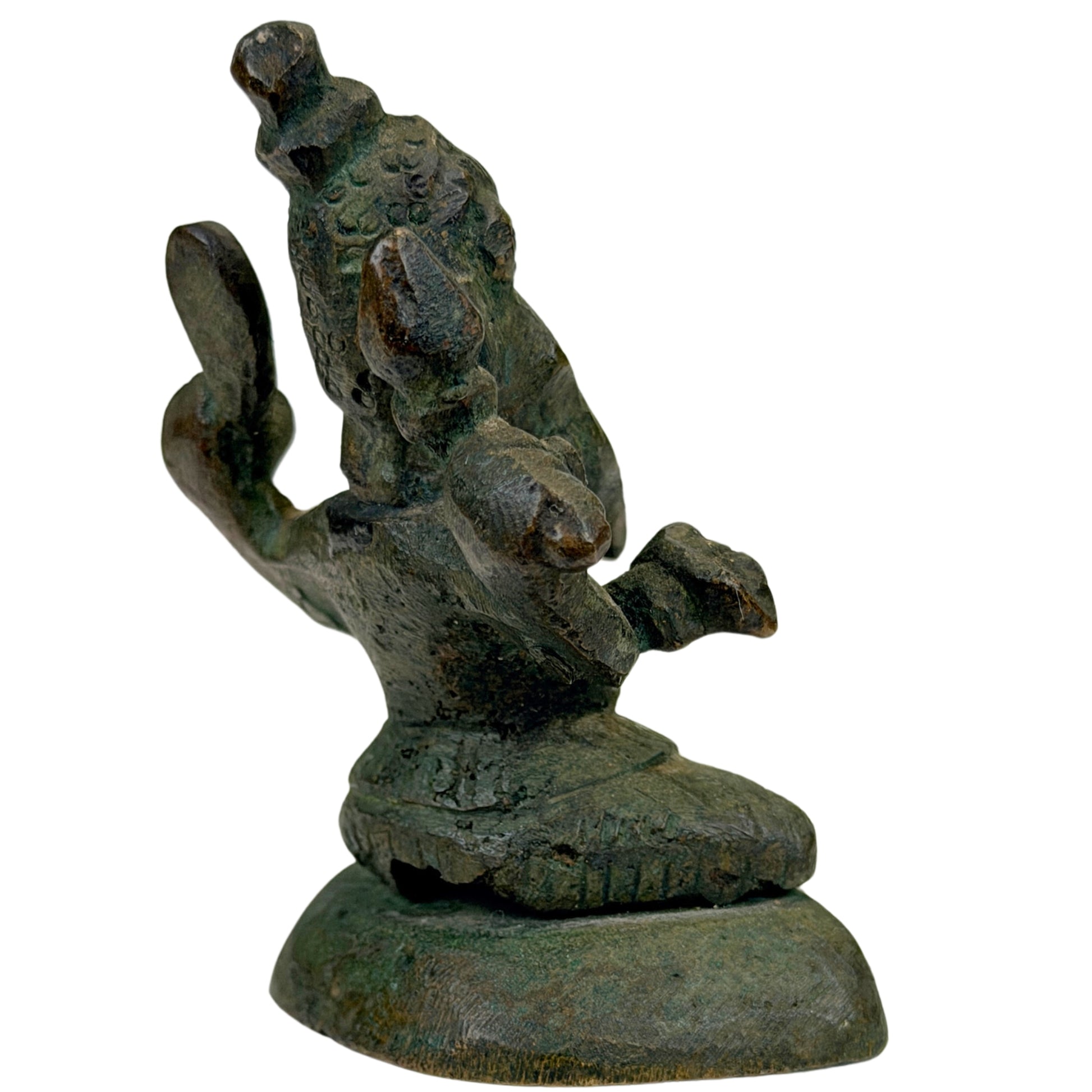 Alte indische Kupferlegierungsfigur mit Abrieb, Korrosion und unregelmäßiger Gusshaut