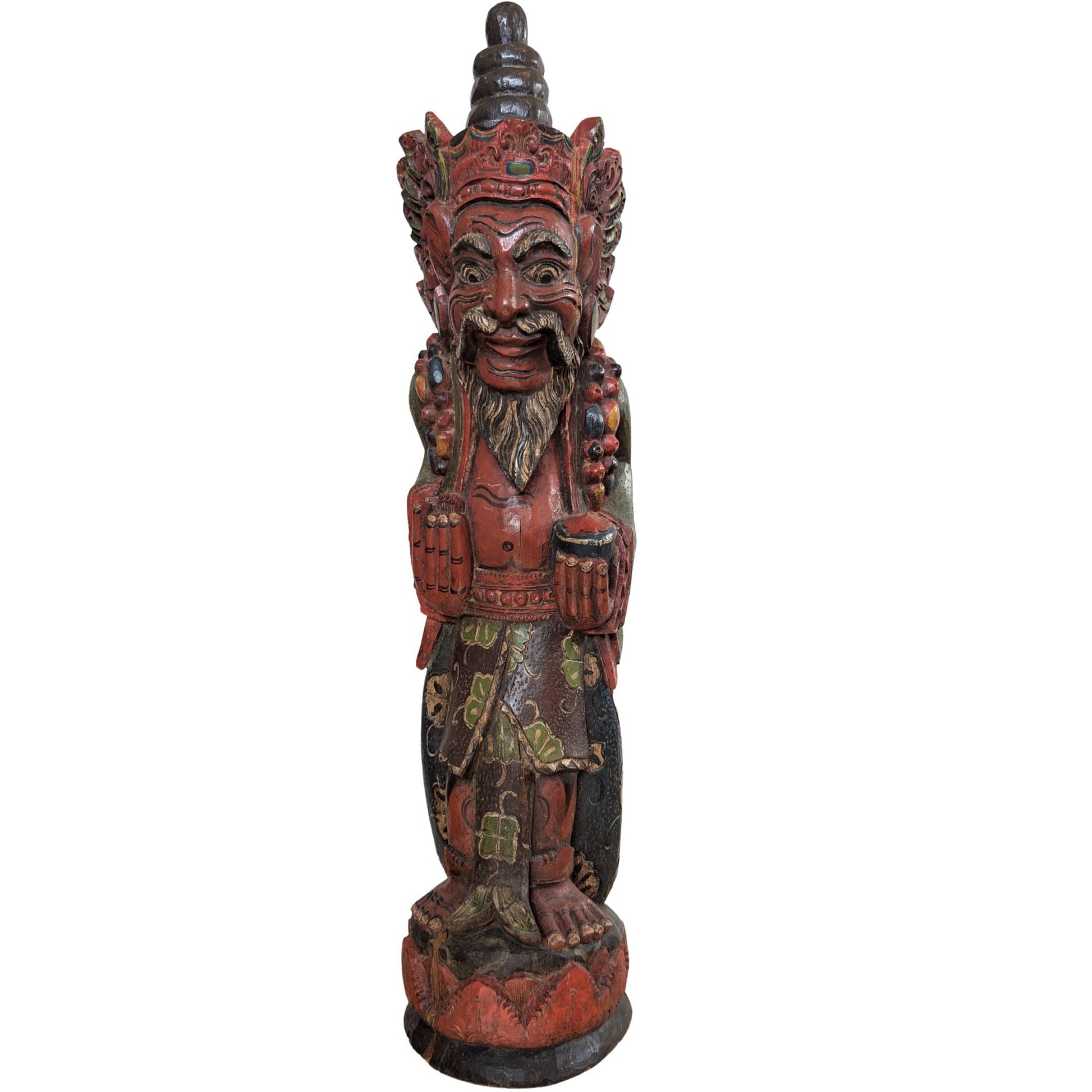 Handgeschnitzte hölzerne Tempelwächterstatue Dvarapala aus Indonesien, 67 cm hoch.