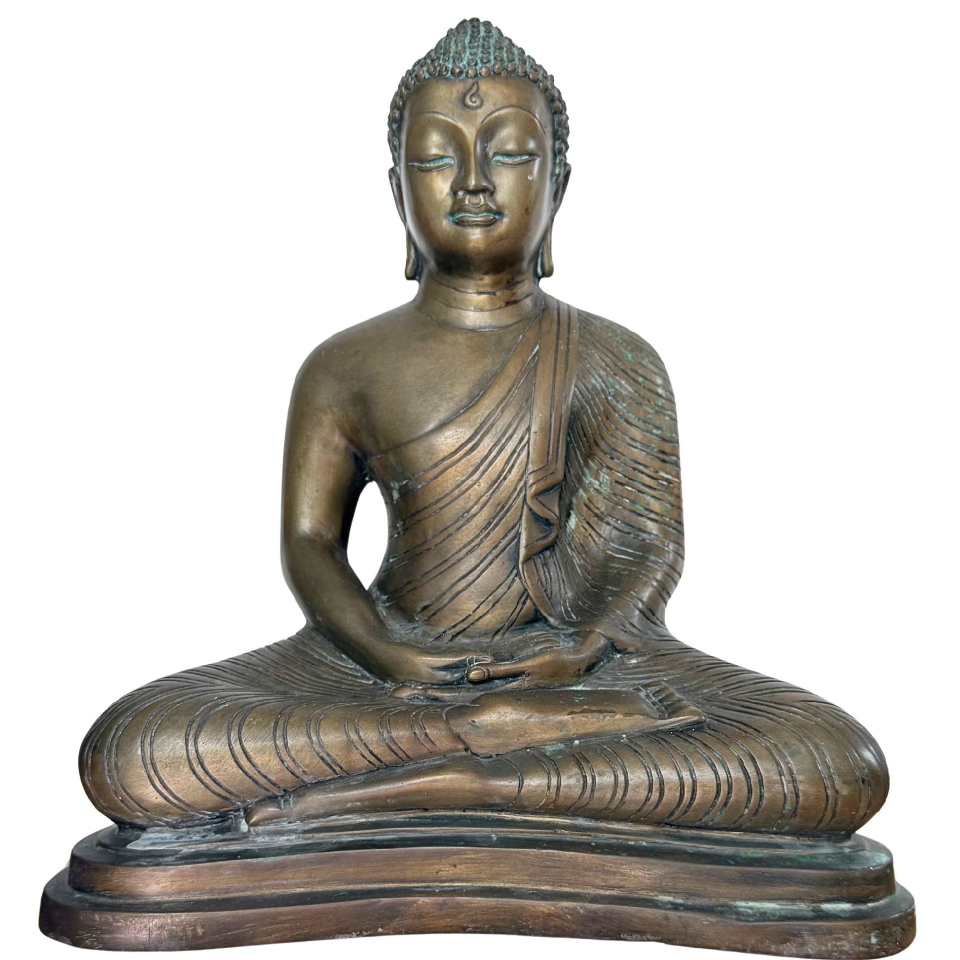 Antiker Buddha aus Bronze in Dhyana Mudra für innere Stille und Konzentration