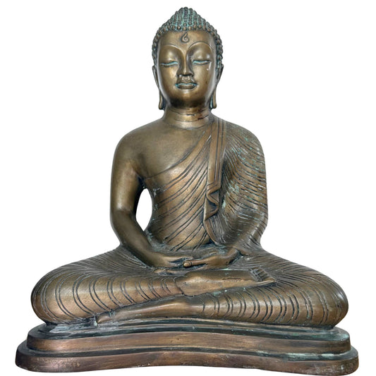 Antiker Buddha aus Bronze in Dhyana Mudra für innere Stille und Konzentration