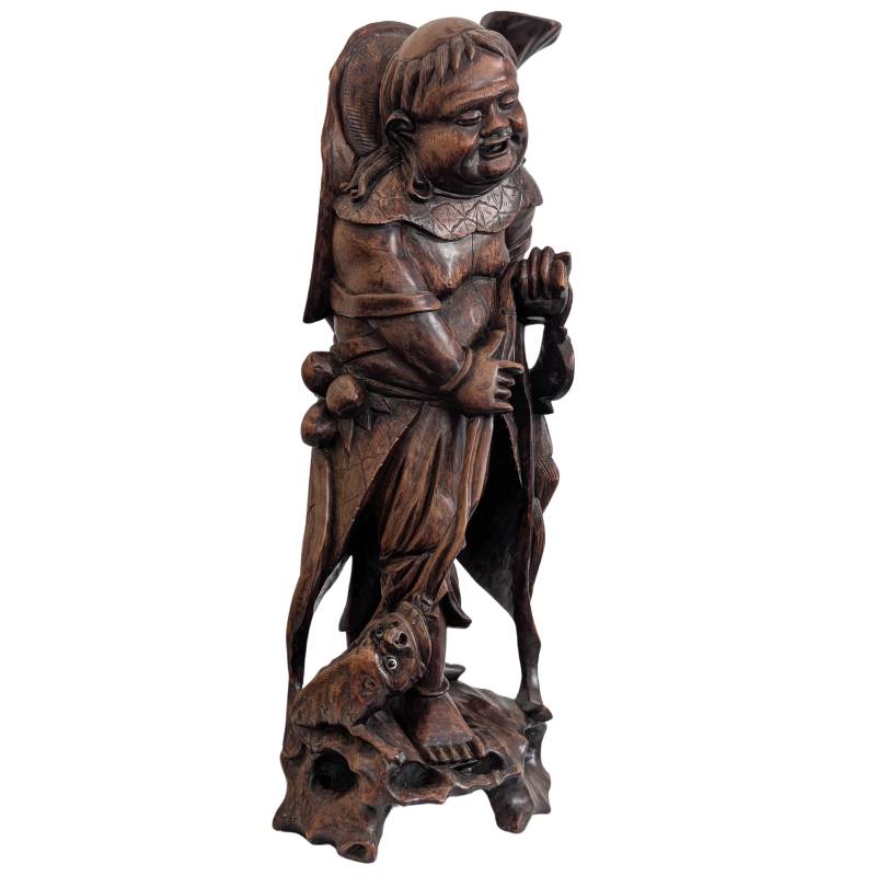 Japanische Ebisu-Statue des Gottes des Wohlstands und des Handels, Rosenholz