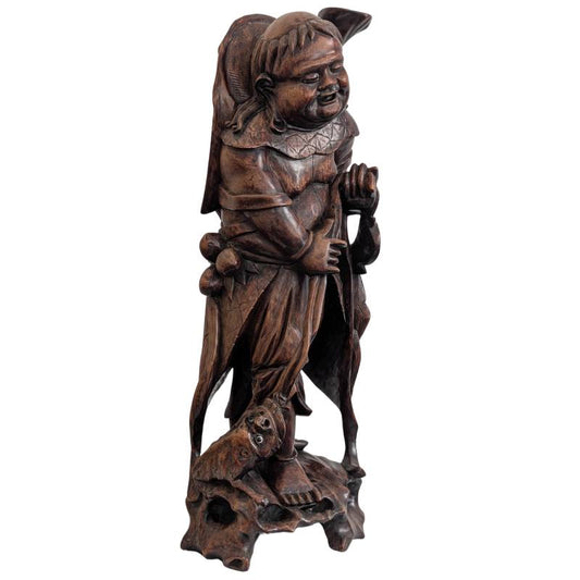 Japanische Ebisu-Statue des Gottes des Wohlstands und des Handels, Rosenholz