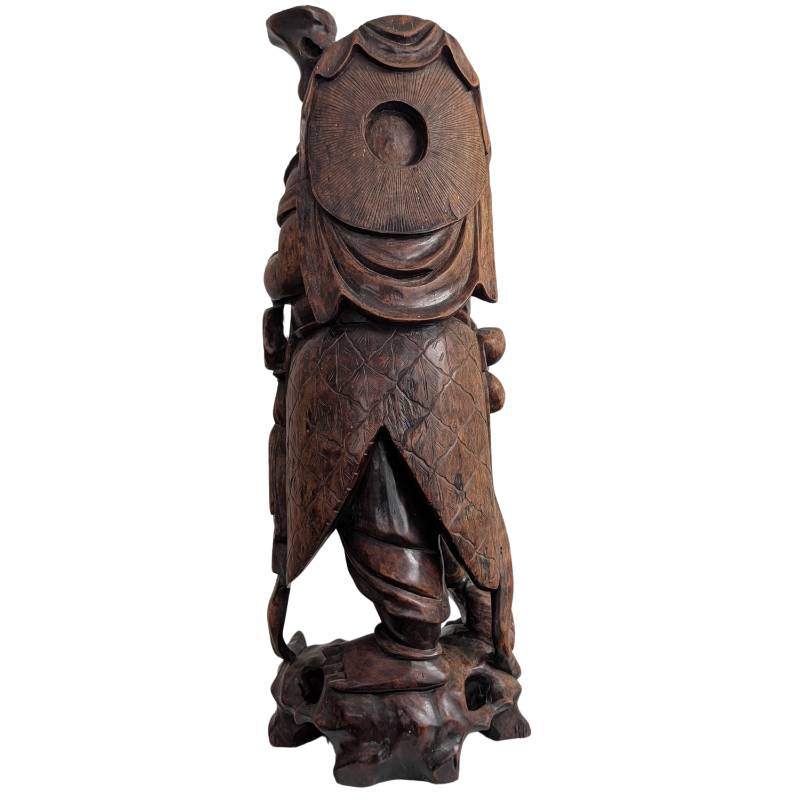 Mythologische japanische Ebisu-Statue aus handgeschnitztem Rosenholz