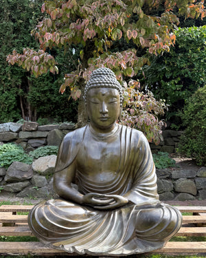 Großer Japanischer Bronze-Amida-Buddha – Kamakura-Stil – 89 cm – Mitte 20. Jh.