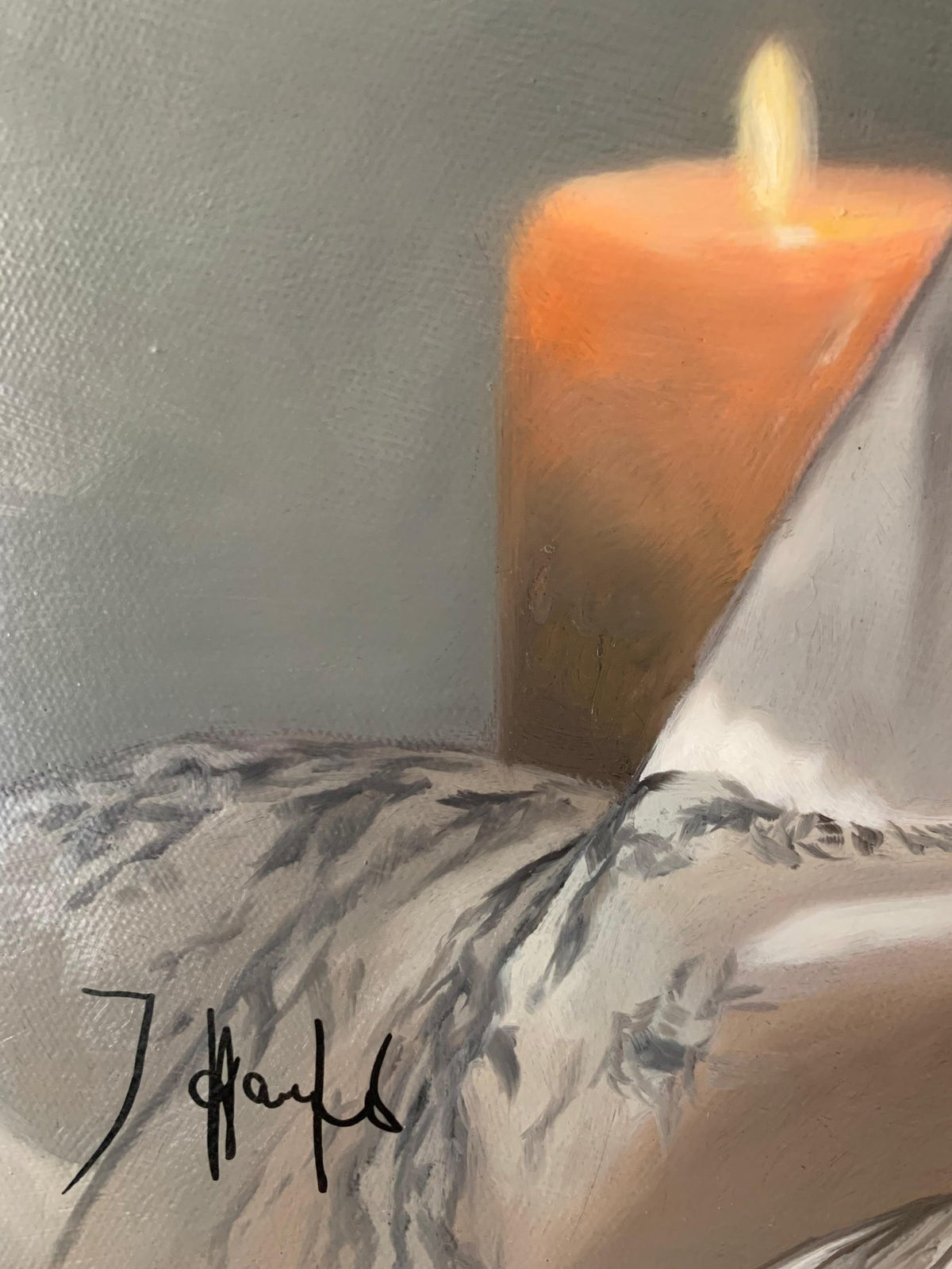 Hand-painted Japanese aesthetic on canvas with flowing brushstrokes in the floral patterns of a draped white kimono.