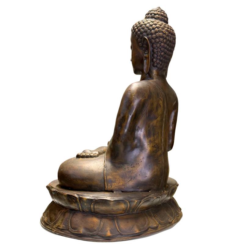 Charakteristischer runder Doppellotusthron aus monumentaler javanischer Bronze.