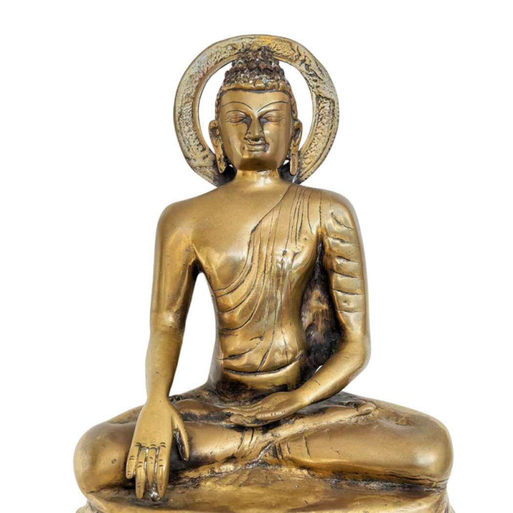 Vergoldete Buddha-Statue aus kaschmirischer Bronze in Bhumisparsha-Mudra, 18. Jahrhundert, Himalaya-Tempel