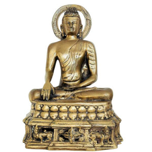 Vergoldeter Bronze-Buddha aus Kaschmir in Bhumisparsha-Mudra