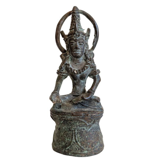 Khmer-Reisestatue von Lokeshvara aus antiker Bronze als schützender Bodhisattva