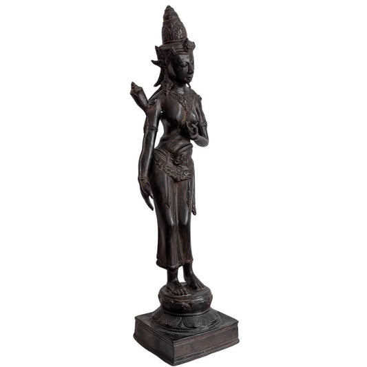Bronzene Tara aus der Khmer-Tradition mit Lotusblume, ca. 1910–1950