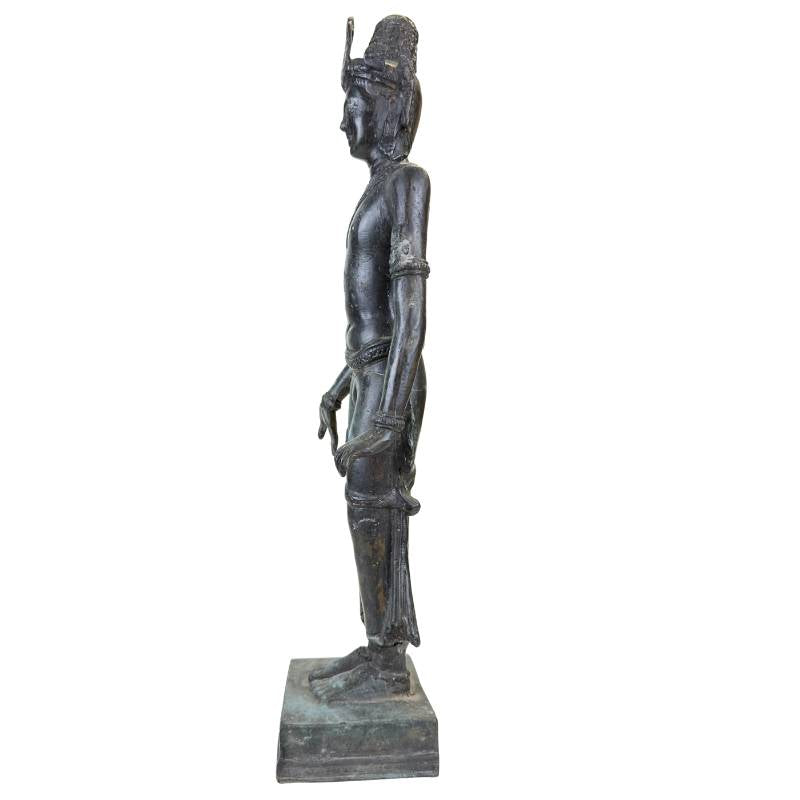 Tempelstatue aus Bronze im Khmer-Stil mit natürlichen Gebrauchsspuren