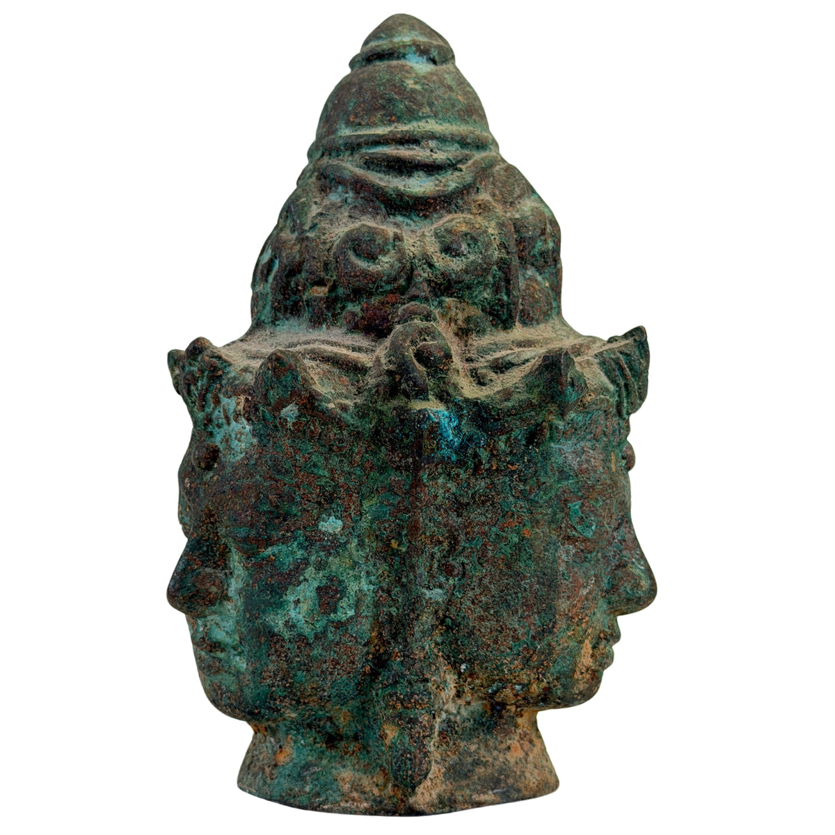 Bronzefarbenes Tempelfragment im Khmer-Stil aus Kambodscha, Seitenansicht