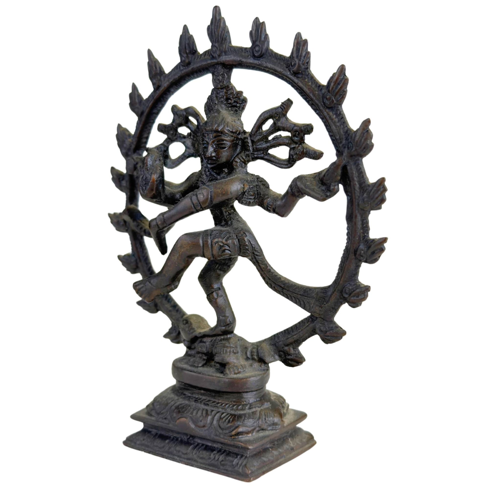 Kleine indische Bronzestatue von Shiva mit symbolischem Flammenring