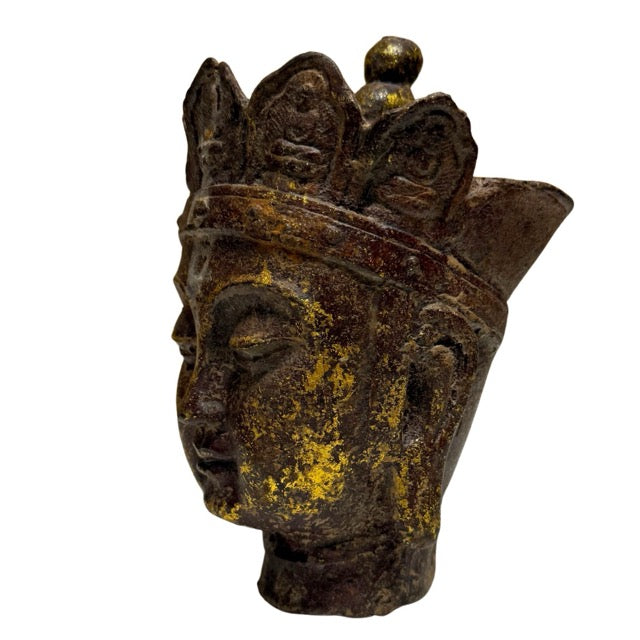 Kopf der Ksitigarbha Dizang Pusa mit natürlicher Patina und Vergoldungsresten