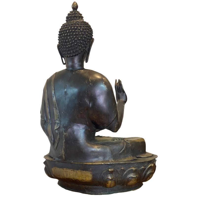 Ladakh-Buddha aus Bronze aus dem 18. Jahrhundert mit Lotussockel, Seitenansicht