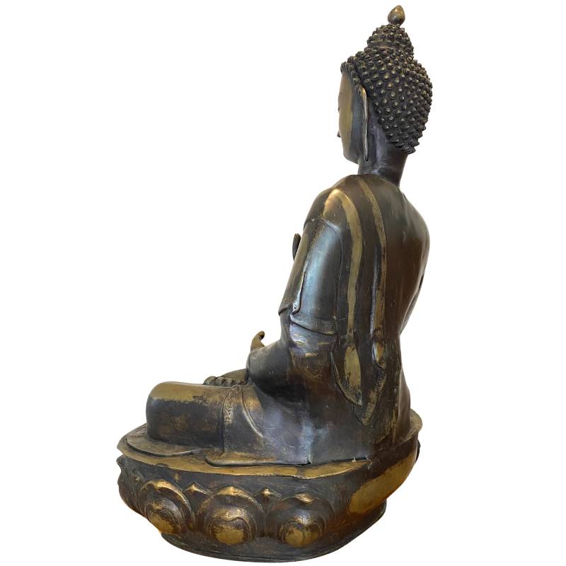Ladakh-Buddha aus Bronze aus dem 18. Jahrhundert in sitzender Position auf einem Lotus