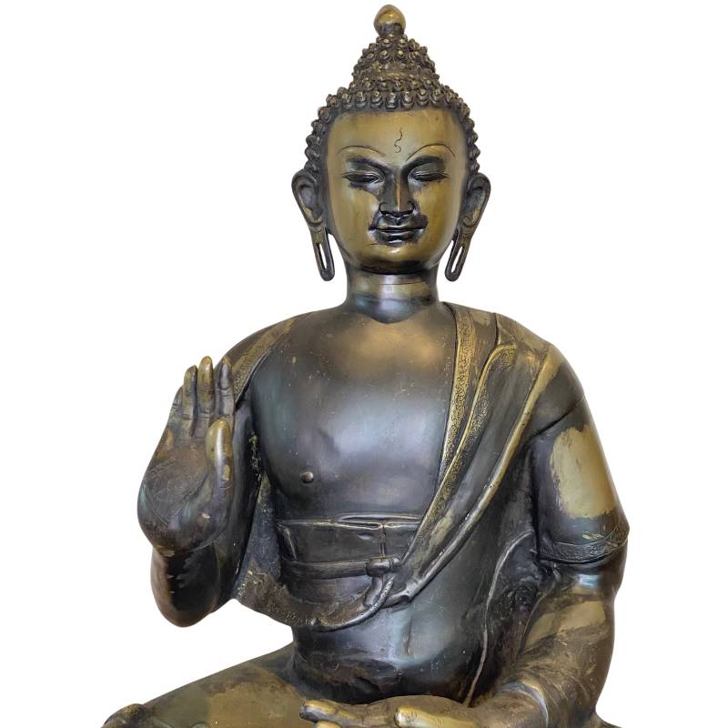 Ladakh-Buddha aus Bronze aus dem 18. Jahrhundert mit Gebrauchsspuren und Patina