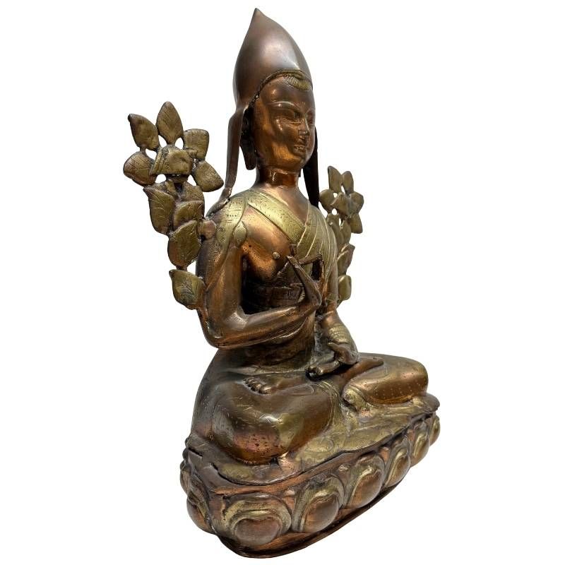 Antike Lama-Statue aus vergoldeter Bronze aus Ladakh