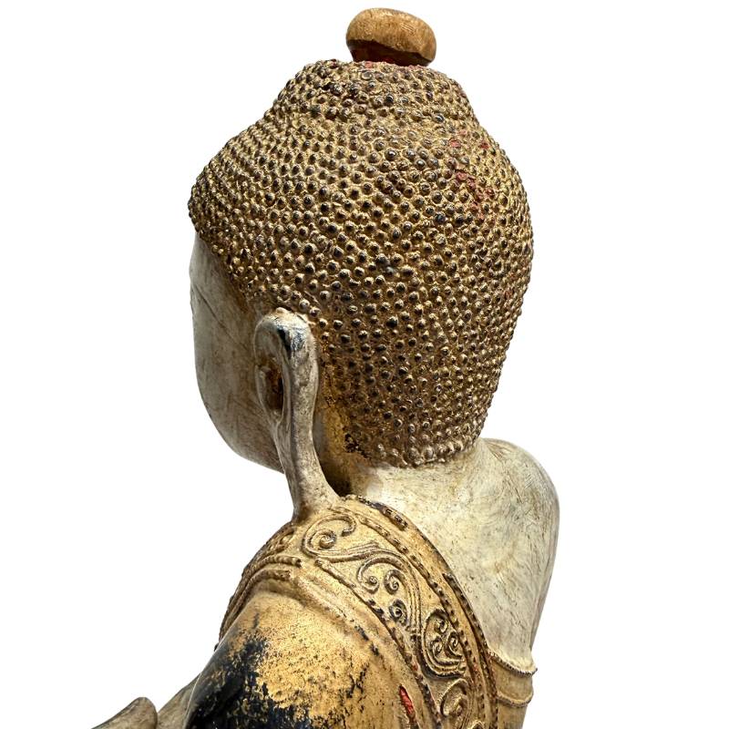 Detail der Lack- und Goldschichten an einer burmesischen Buddha-Statue