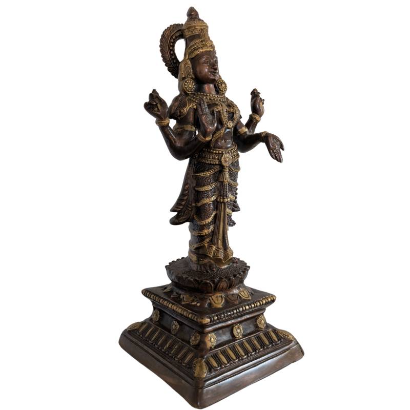 Lakshmi-Statue, Indien, Bronze, Göttin des Glücks, Lotus-Skulptur