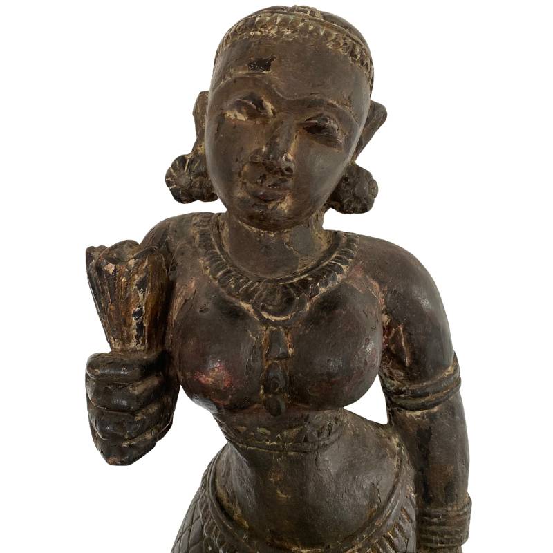 Lakshmi-Statue aus Holz, nepalesisches Ritualobjekt im Newar-Stil mit schlichtem Design