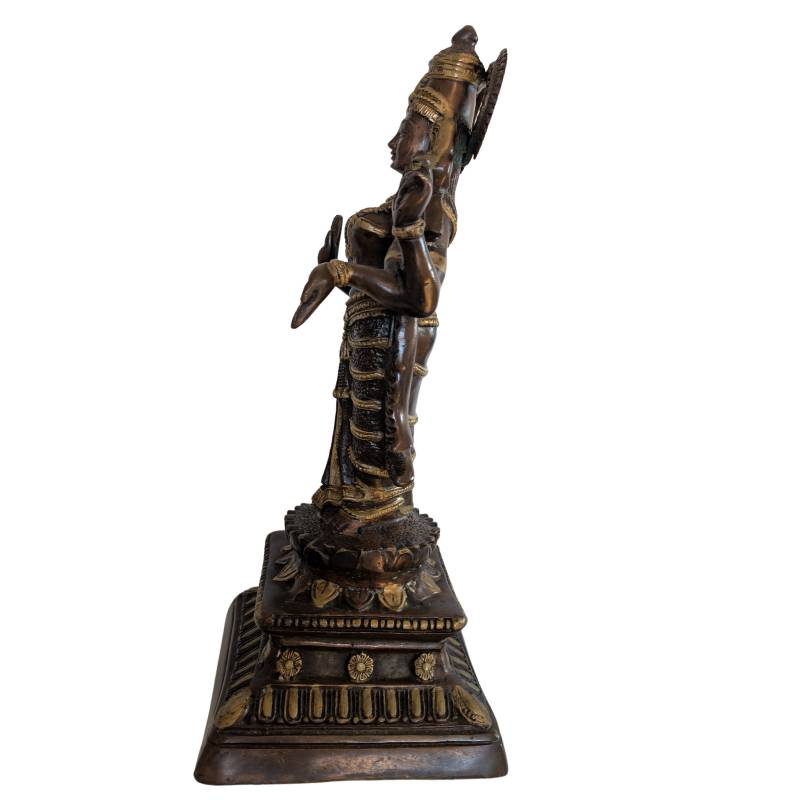 Lakshmi-Skulptur aus Bronze, Indien, hinduistische Göttin, Lotussockel