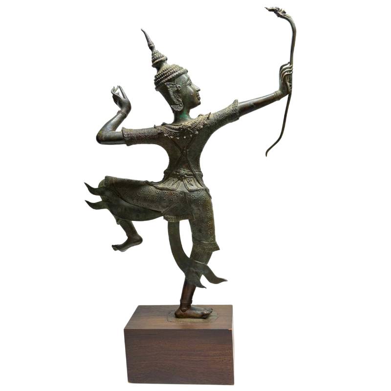 Große thailändische Bronzestatue im klassischen Stil mit natürlicher Patina