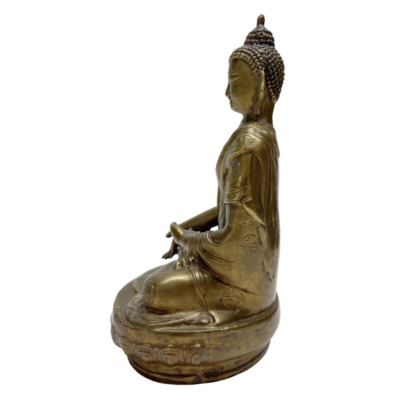 Chinesische Buddha-Statue aus Bronze aus der späten Qing-Zeit mit Shou-Verzierung