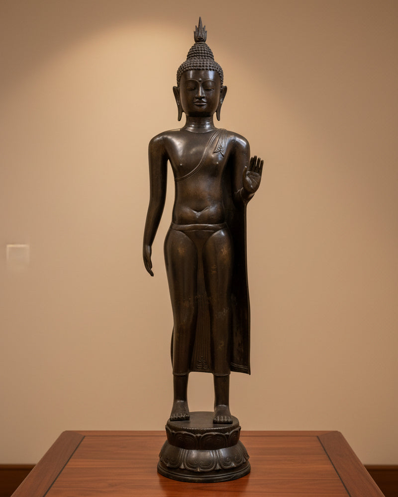 Lebensgroßer bronzener schreitender Buddha – 117 cm - Thailändische Buddha Statue