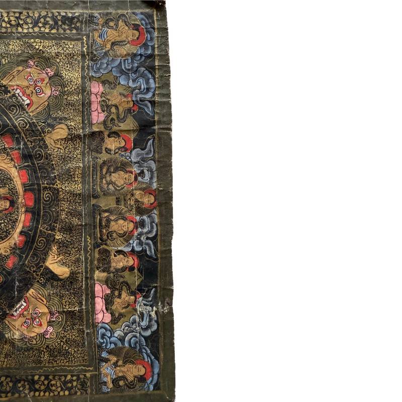 Mandala-Thangka auf Leinwand mit goldfarbenen Pigmenten aus Nepal