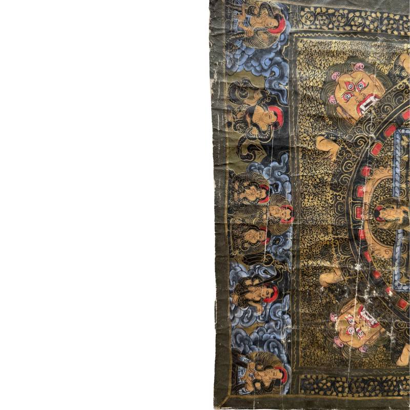 Mandala-Thangka mit symmetrischer Anordnung in vier Richtungen auf Stoff aus Nepal
