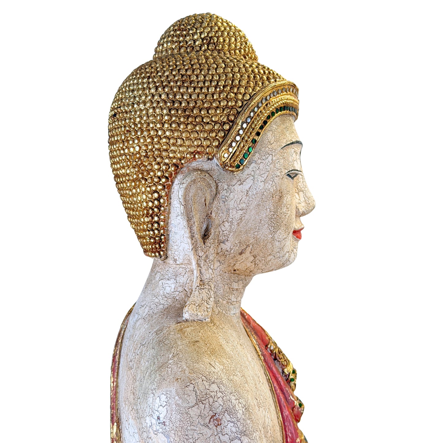 Mandalay Boeddha van hout met goudkleurige decoratie