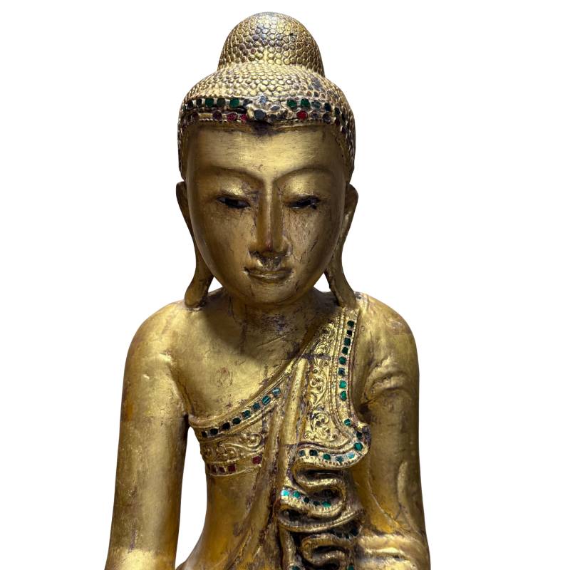 Buddha-Statue aus Mandalay mit alter Sammlungsnummer und historischem Sammlercharakter