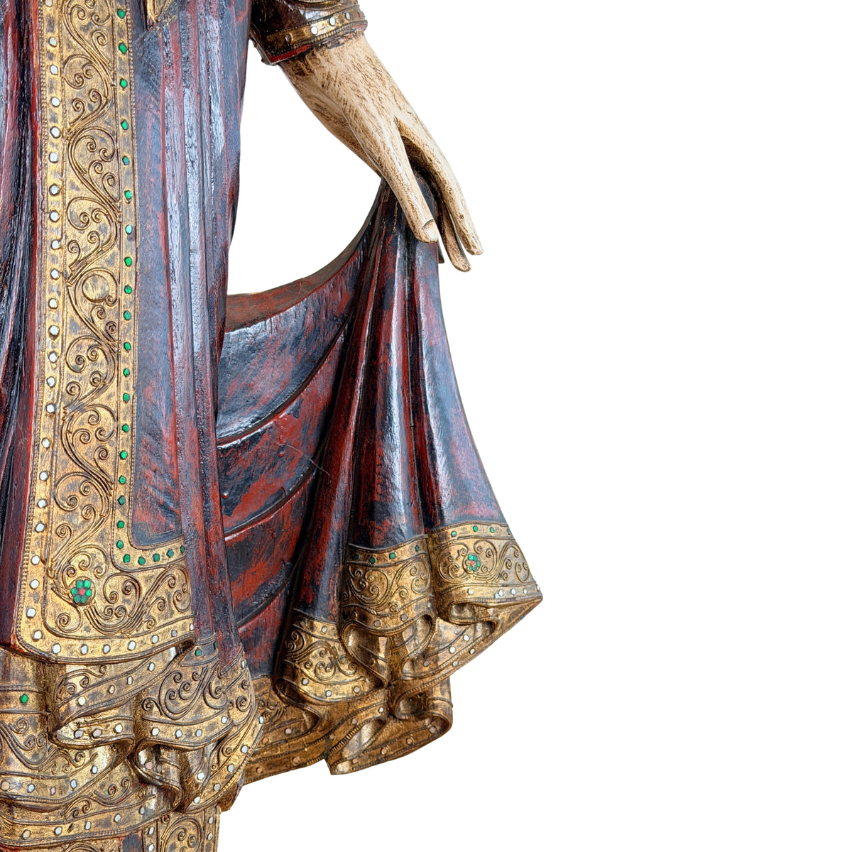 Detail von Ushnisha und verzierter Stirnbandfassung eines Mandalay-Buddha