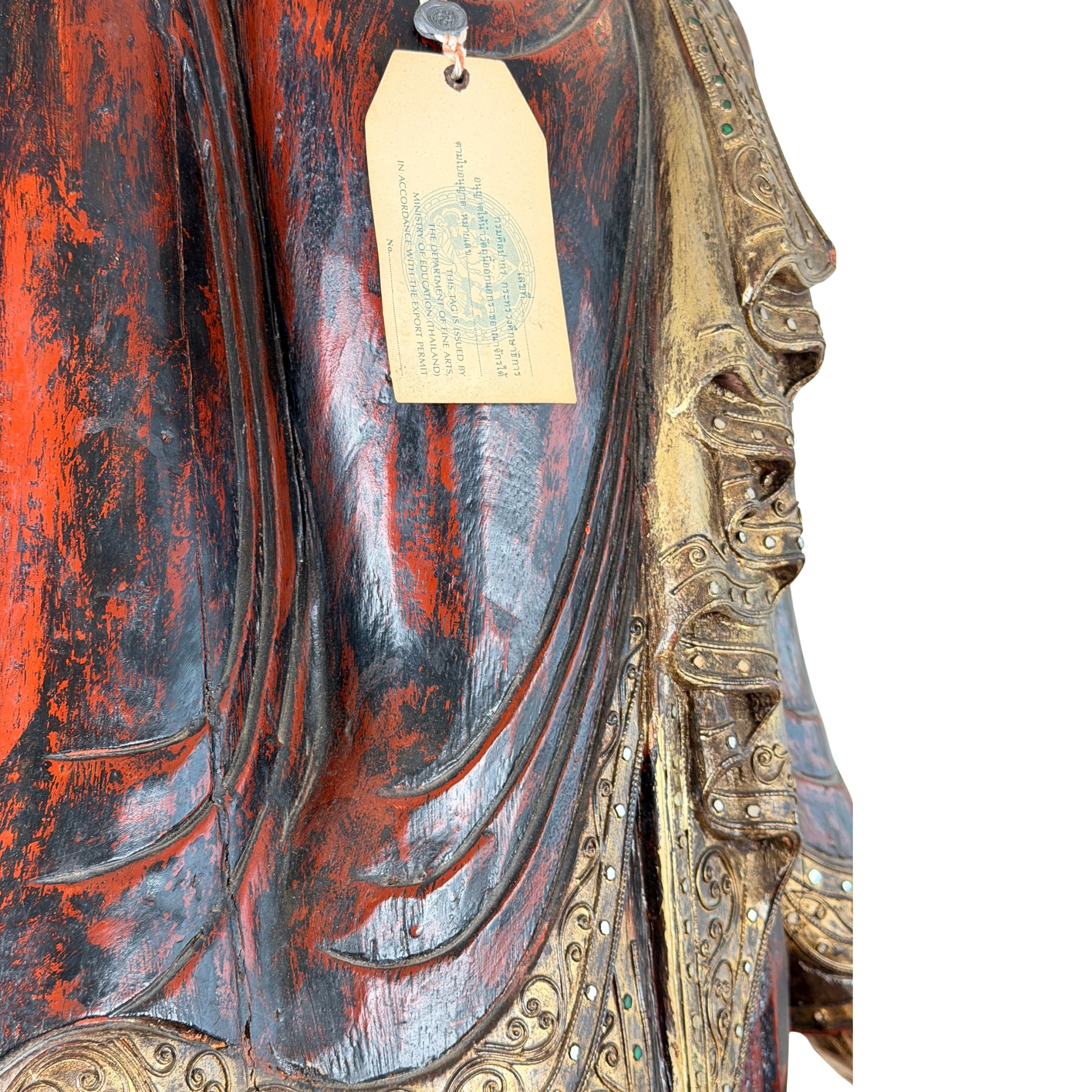 Vergoldete Metallbeschläge am Gewand eines birmanischen Mandalay-Buddha