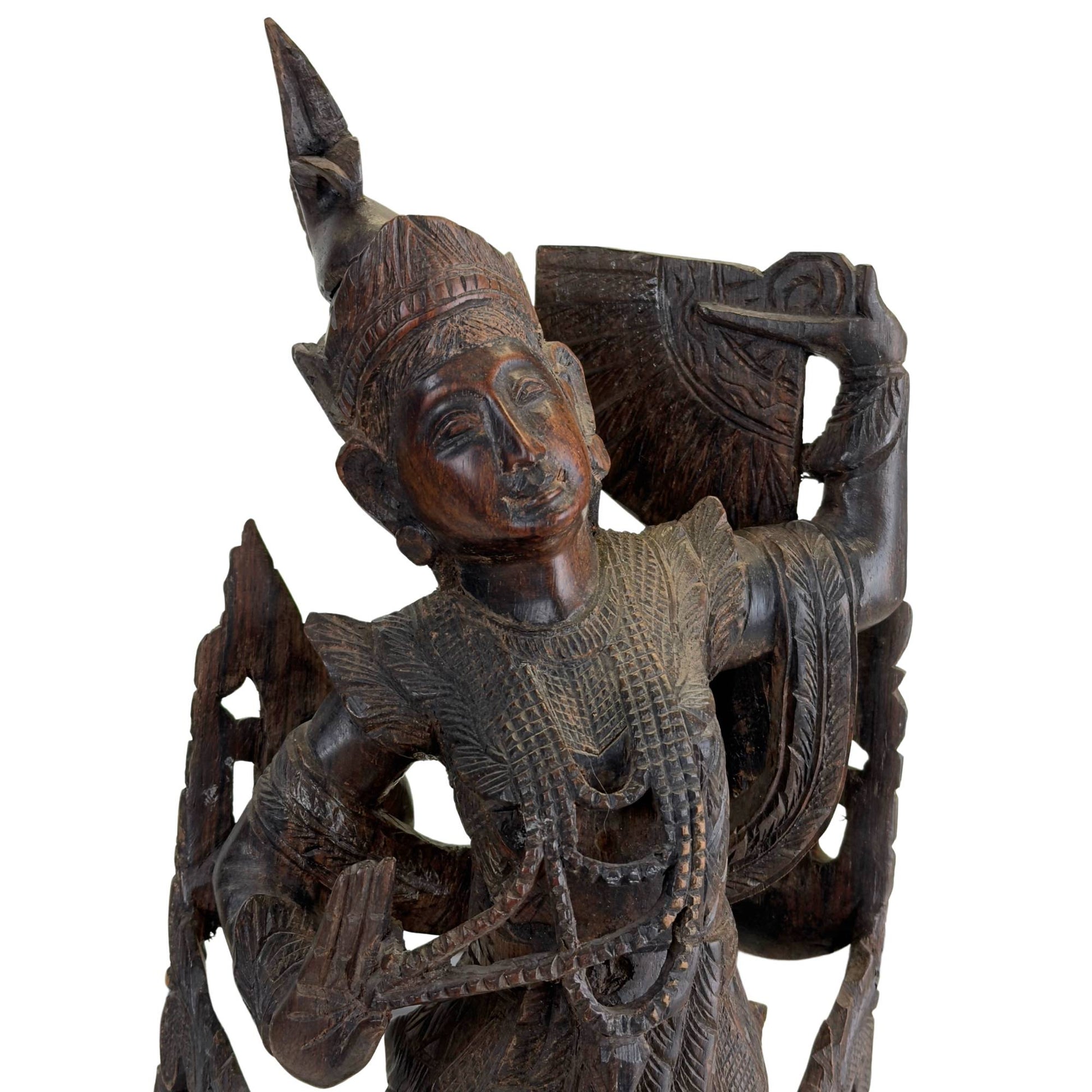Handgeschnitzter Kinnari aus Holz im Mandalay-Stil