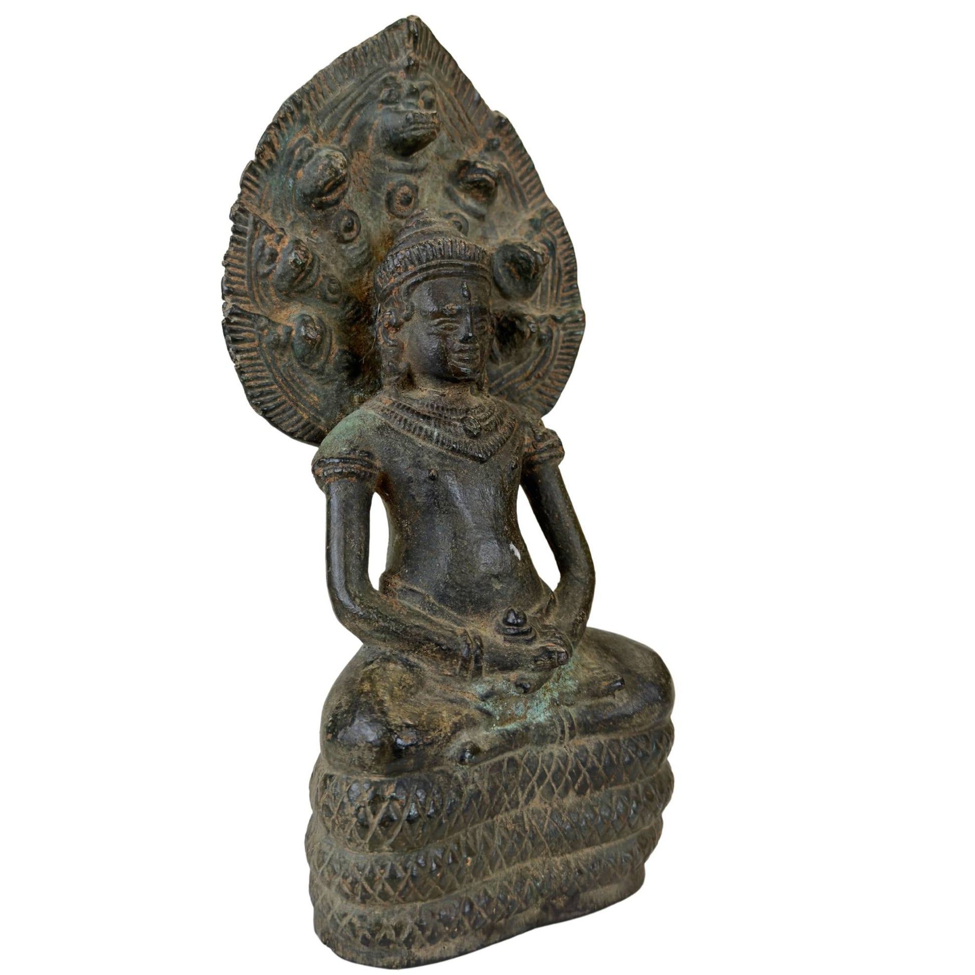 Schwere, hochwertige Naga-Buddha-Figur aus massiver Bronze mit einem Gewicht von 2,2 kg.
