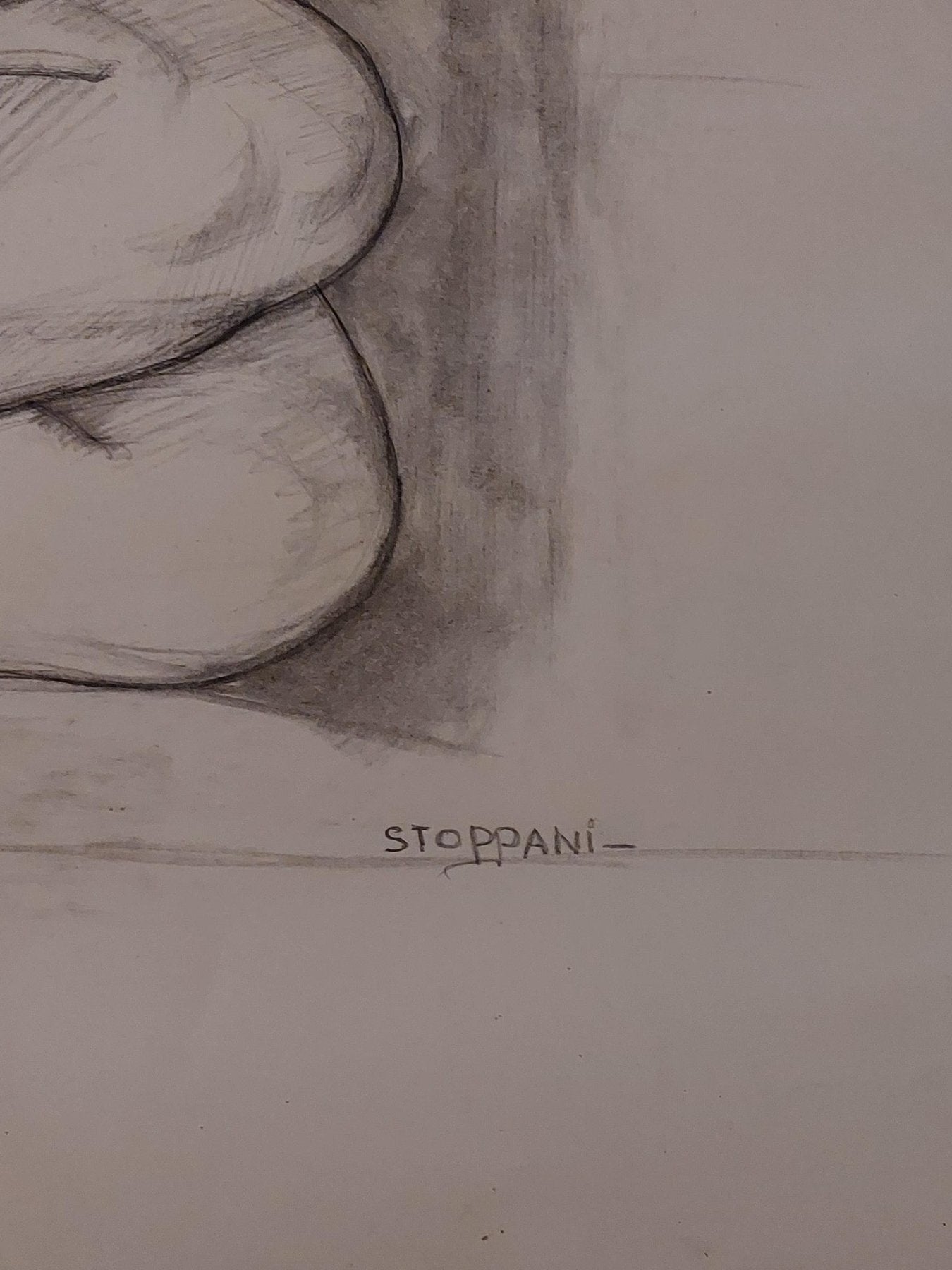 Detail der Signatur des Künstlers Maurice Stoppani auf dem Papier.