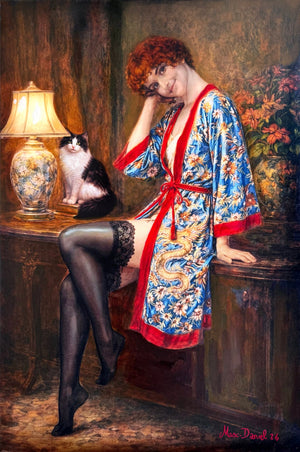 Max-Daniel – Alcove in Black Stockings – Einzigartiges Mixed-Media Werk – 60x90 cm