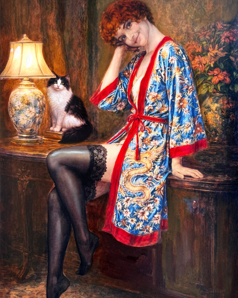 Max-Daniel – Alcove in Black Stockings – Einzigartiges Mixed-Media Werk – 60x90 cm