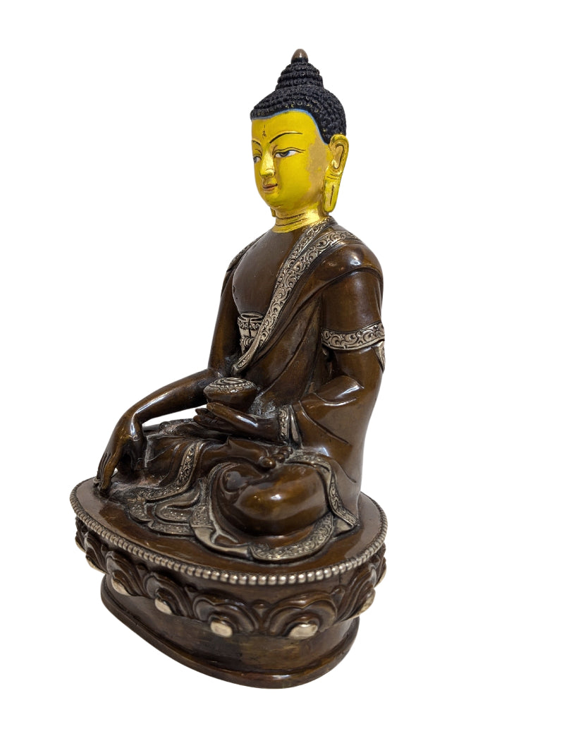 Medizinbuddha Bhaisajyaguru aus Tibet, bronzene Tempelstatue für rituelle Zwecke