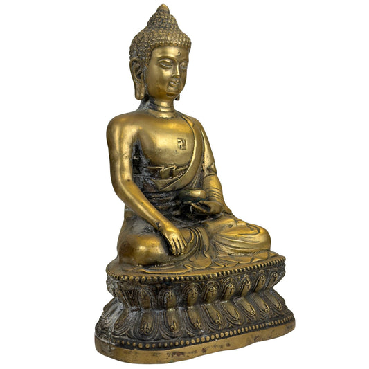 Vergoldeter Medizinbuddha Bhaishajyaguru auf doppeltem Lotusthron