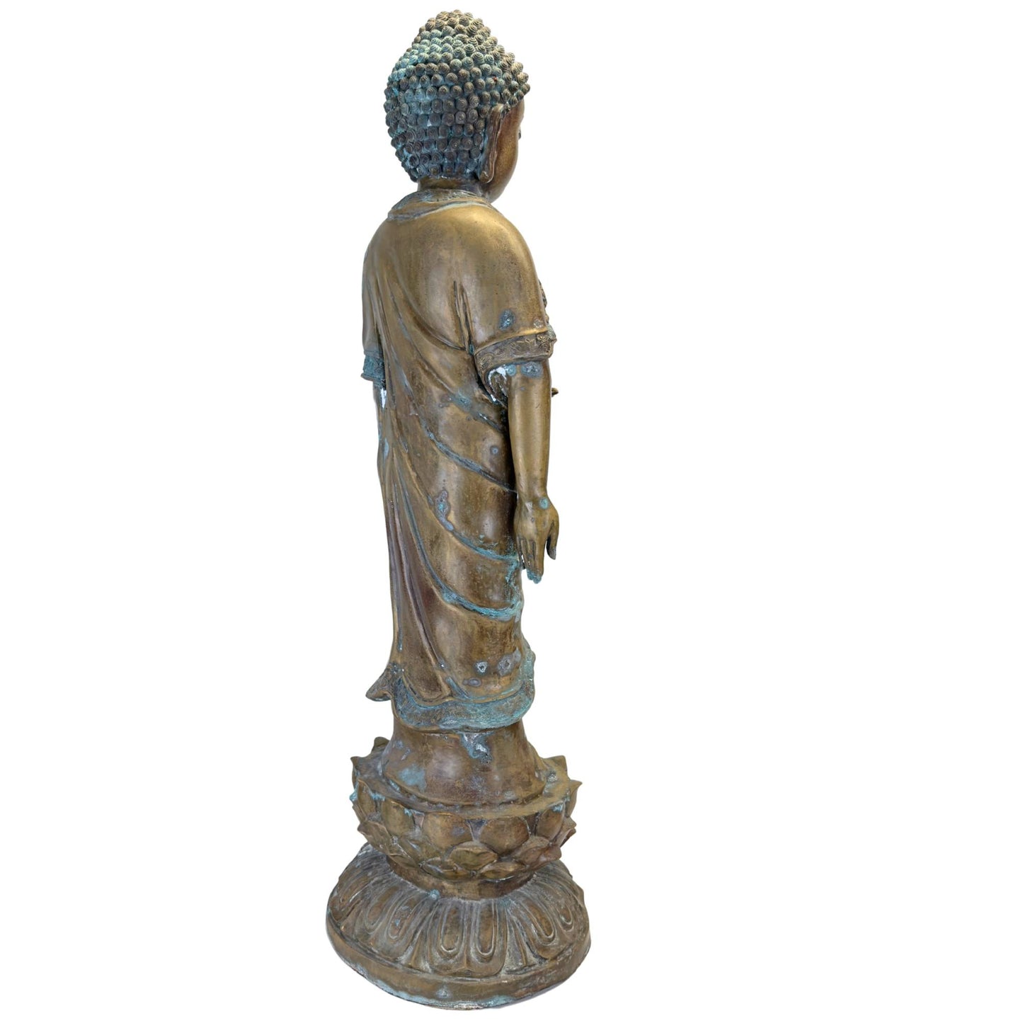 Rückseite einer monumentalen Medizinbuddha-Statue aus Bronze aus China.