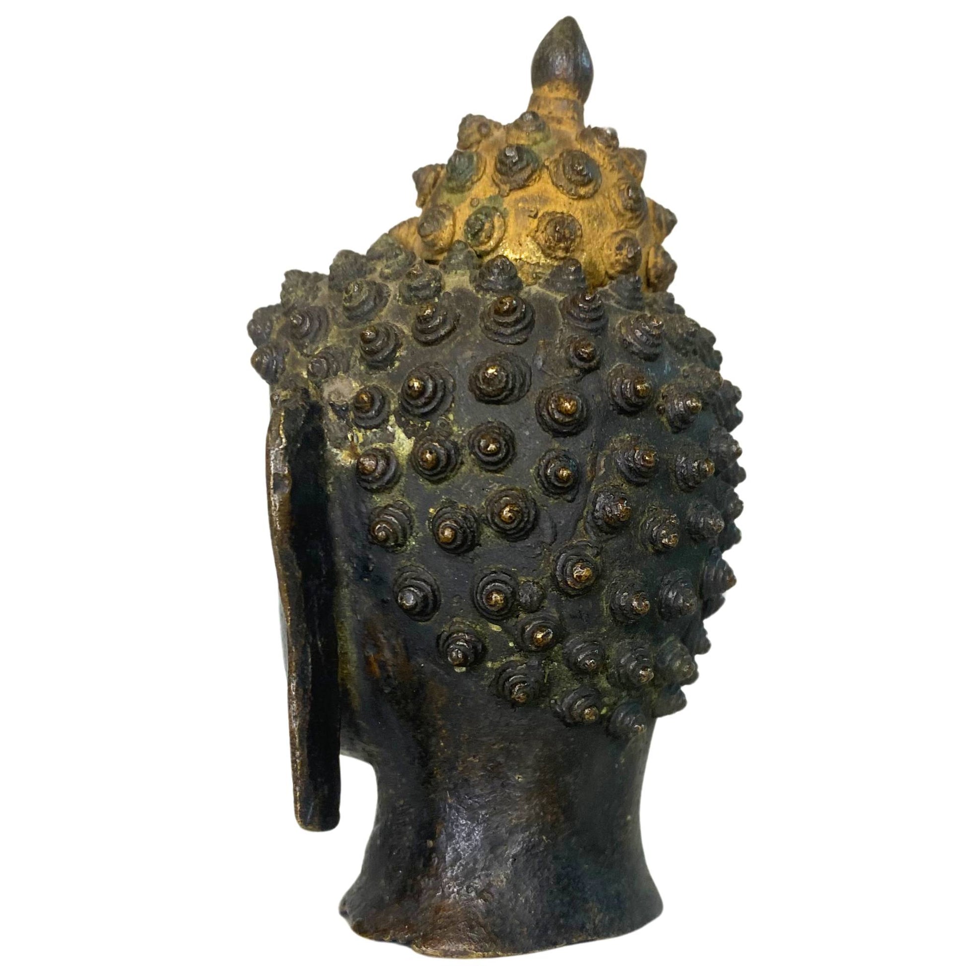 Profil des Buddha von links mit Betonung auf den gesenkten Augen und dem gelassenen Mund.