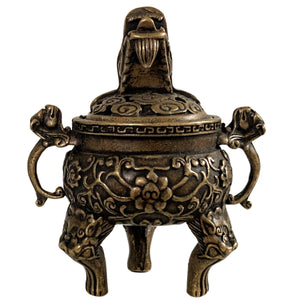 Chinesischer Miniatur-Bronze-Weihrauchbrenner (Ding) mit Drachenmotiv