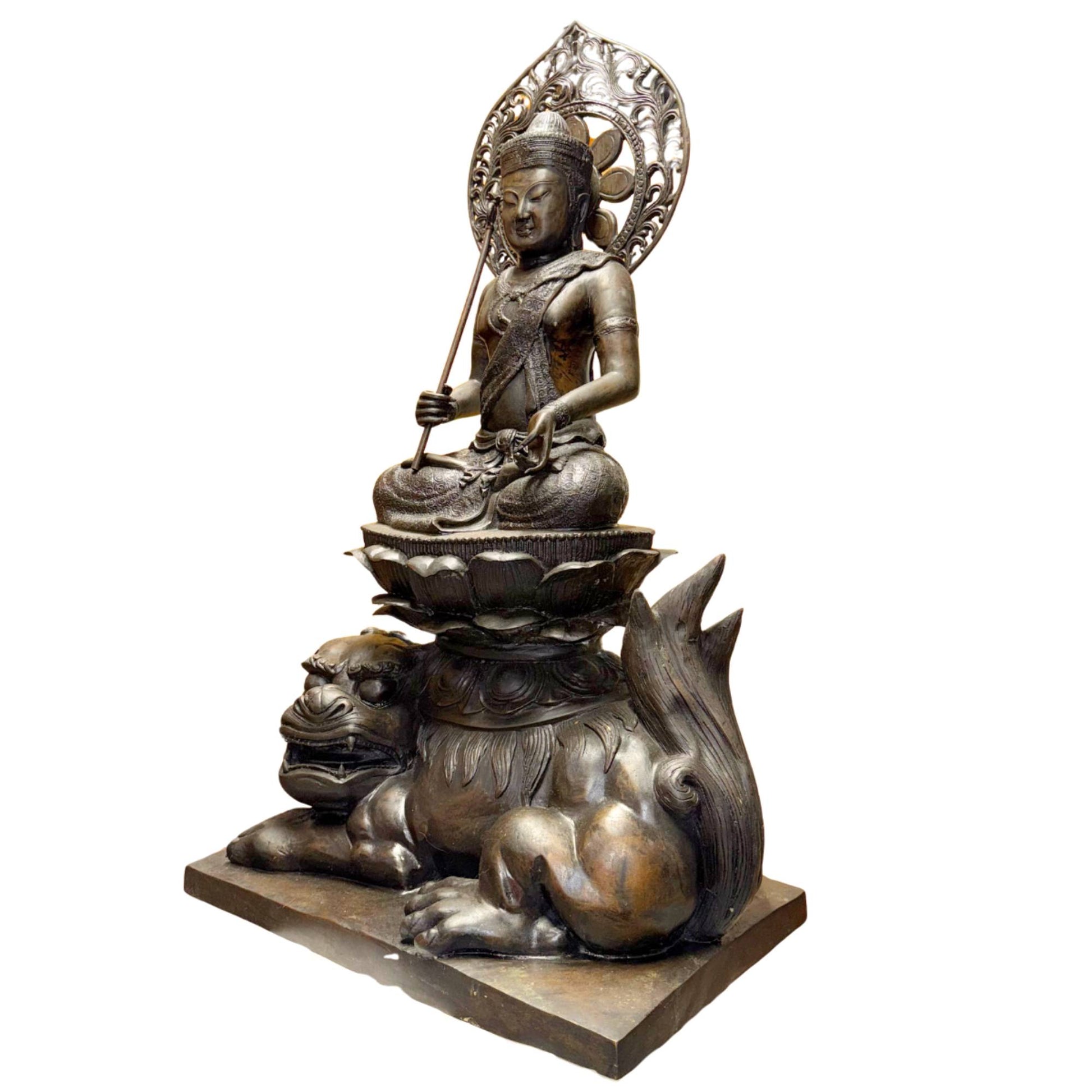Monumentale chinesische Buddha-Statue aus schwerer Bronze für Eingangsbereich, Büro oder Meditationsraum