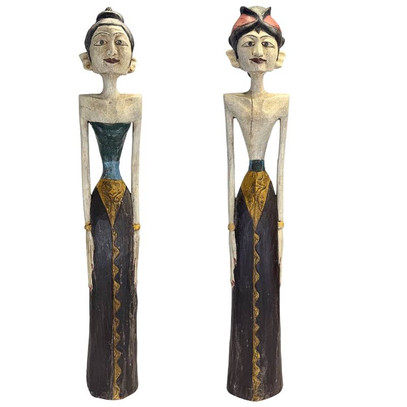 Monumentales Paar javanischer Hochzeitsikonen (Loro Blonyo), 100 cm hoch.