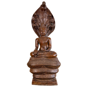 Monumentaler Bronze-Buddha Muchalinda – Thailand, 13.–14. Jahrhundert – 122 cm