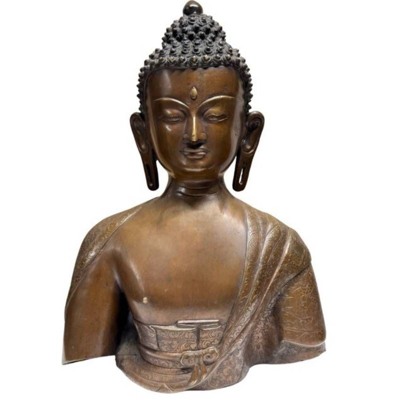 Monumentale nepalesische Buddha-Büste aus Bronze aus der Newar-Tradition